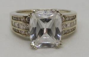 Sterling silver & cubic zirconia vintage Art Deco antique ring - size R - Picture 1 of 10