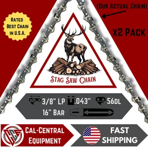 Semi Chisel Chainsaw Chain 16 Inch .043 3/8 LP 56DL for Poulan DeWalt 2 Pack - Picture 1 of 4