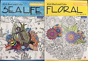 Kick Back and Color to Music Volume 1 - Set of 2 Adult Coloring Books Assorted - Picture 1 of 12