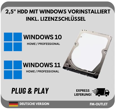 TOSHIBA 2,5 ZOLL Festplatte mit vorinstallierten Windows 10 Windows 11 NOTEBOOK LAPTOP