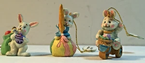 3 Miniature Easter Egg Bunny Rabbit Hanging Ornaments - Picture 1 of 7