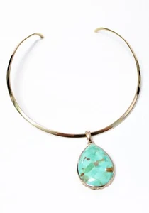 BARSE Jewelry Torque Collar Necklace Turquoise Teardrop Pendant - Picture 1 of 9