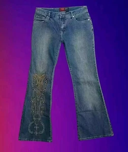 Vintage Younique Denim Jeans Flare Leg Butterfly Design Junior Size 9 - Picture 1 of 11
