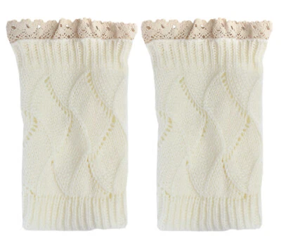 Invierno Calentador de Piernas Cortas Crochet Tejido Bota Puños Calcetines con Ribete de Encaje Foto 1 de 2