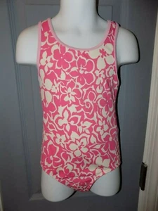 Lands' End Pink /White Floral Print One Piece Swimsuit Size 8 Girl's EUC - Picture 1 of 3