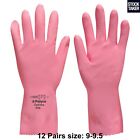 (12-Pack) Polyco Gauntlet Latex Gloves Size 9-9.5 Pink Rubber Washing Up VAT Inc