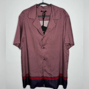 Balmain Monogram-Print Short-Sleeve Shirt Red Blue Men’s Size 39/Medium - Picture 1 of 6