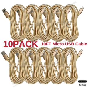 10 Pack Heavy Duty Micro USB Fast Charger Data Cable 10ft For Samsung HTC LG Lot - Picture 1 of 14