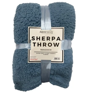 AdoreHome Teddy Sherpa Überwurf Fleece/Decke dunkelblau 150x200cm - Bild 1 von 2