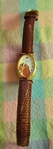 Disney Lady and The Tramp Watch Brown Leather Band Catalog Debbie Custom Used