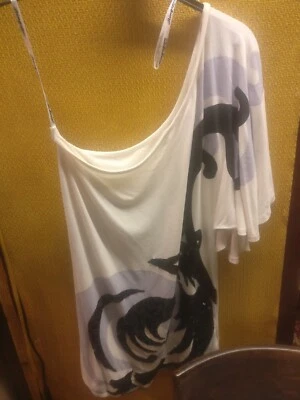 RINGSPUN Black X White  SEQUINED '   EMBELLISHED TOP -Size 2 . One Shoulder  - Image 1 of 4