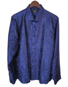 Camisa de vestir de club para hombre DiBanGu L azul cachemira jacquard mezcla de seda manga larga - Imagen 1 de 11