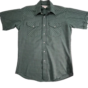 VTG Ruddock Shirts Mens M Shirt Western Pearl Snap Front Green Grid Print Thick - Picture 1 of 11