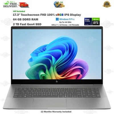 HP ENVY 17.3″ In Touchscreen Laptop RTX 3050 64GB DDR5 2TB SSD Ultra 7 155U Wrty - Image 1 of 4