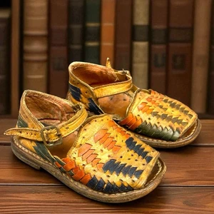 Handmade Woven Leather Sandals Colorful Mexican Toddlers 40's - 50's Display 5" - Picture 1 of 10