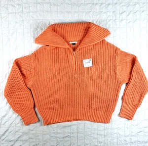 NEU American Eagle Damen XL halber Reißverschluss Baumwolle Strick Cropped Pullover orange $ 50 Neu mit Etikett - Bild 1 von 11