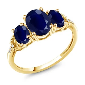 2.94 Cttw 10K Yellow Gold Sapphire and Diamond 3-Stone Engagement Ring | - Picture 1 of 4