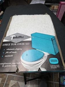 Juego de 3 cubiertas de tanque de baño vintage cubierta de inodoro años 70 felpa blanca caja abierta - Imagen 1 de 4