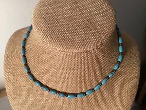 COLLANA Girocollo ROBERT ROSE Turchese/Ottone Anticato PERLINE Adj 14” Vintage Spedizione Gratuita - Foto 1 di 4