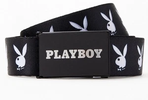 Playboy Black & White Repeat Bunny Slide Buckle Belt OSFM - Picture 1 of 5