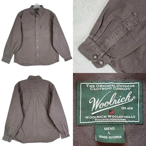 Woolrich Shirt Chamois Canvas Pocket Mens Size Large L Brown LS Button Down - Picture 1 of 11
