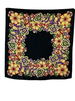 Bufanda de seda negra vintage Chanel estampado Bijous Gripoix 84 cm/33" Foto 1 de 4