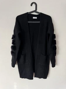 RARE As New Black Scanlan Theodore Mink Rabbit Fur Wool Knit Cardigan Jacket - Picture 1 of 11