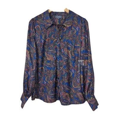 NWOT ModCloth Paisley Pintuck Long Sleeve Button Down Blouse Size Large - Image 1 of 4