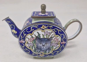 Trade + Aid Miniatur Emaille Katze Teekanne - Bild 1 von 3