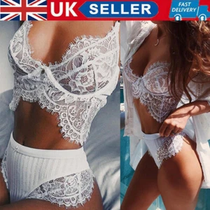 Womens Sexy Lace Top Bra Ladies Thong Underwear Lingerie Set Nightwear Sleepwear - Picture 1 of 12