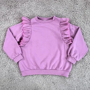 HM Light Pink Ruffle Fleece Crew Neck Long-Sleeve Pullover Sweatshirt Girl 8/10 - Picture 1 of 15