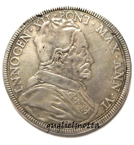 PAPA INNOCENZO XII PIASTRA ANNO VI CONCISTORO 1696 MONETA ARGENTO - Picture 1 of 3