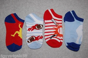 BOYS 4 Pair Lot No Show ANKLE SOCKS Fits 7-3 Baseball Football SPORTS Red Blue - Picture 1 of 1