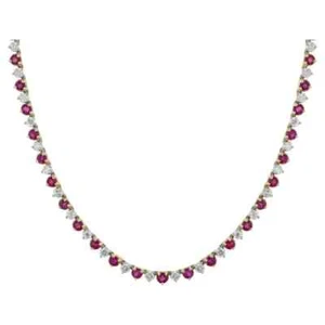 18 Ct Round Simulated Ruby Women's Fancy Tennis Necklace 14k Yellow Gold Plated - Picture 1 of 8