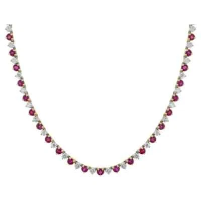 18 Ct Round Simulated Ruby Women's Fancy Tennis Necklace 14k Yellow Gold Plated - Image 1 of 4