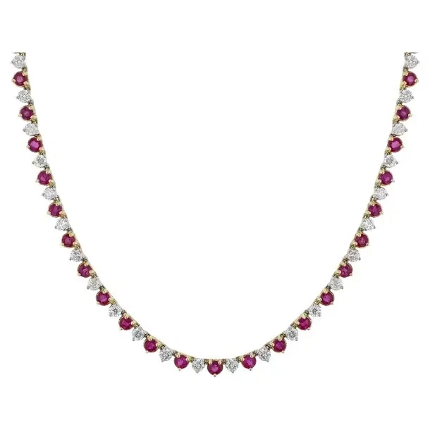 Elegante collar de tenis redondo de 18 quilates con rubí simulado para mujer enchapado en oro amarillo de 14 k Foto 1 de 4