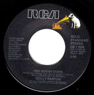Dolly Parton 7" "Two Doors Down / Here You Come Again" RCA (GB-11505) Near Mint - Image 1 of 3