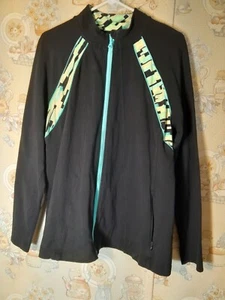 lB Active Workout Apparel Full-Zip Black With Teal Pattern Accents Size 18/20 - Picture 1 of 9