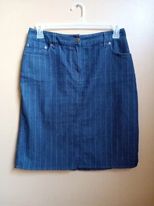 Larry Levine Stretch Denim Skirt, Size 8, Blue Pinstripe, Back Slit, Lightweight - Picture 1 of 5