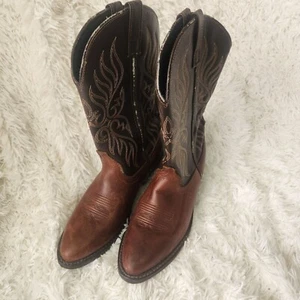 Vintage Laredo Womens Western Cowboy Boots Brown/Black Leather Embroidered Mid-C - Picture 1 of 8