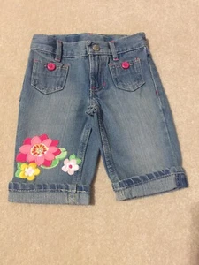 New Gymboree Island Lilly Girls Sz 4 Slim Capri Adj Waist Jean Pants - Picture 1 of 3