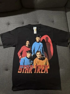 Vintage 1995 Star Trek Shirt Kirk Spock Bones Uhura Black Large New With Tags - Picture 1 of 8
