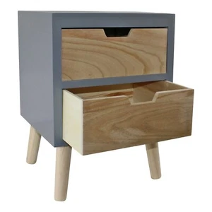 Chest of 2 Drawers Wooden Storage Organiser Removable Legs Natural Grey Finish - Picture 1 of 6