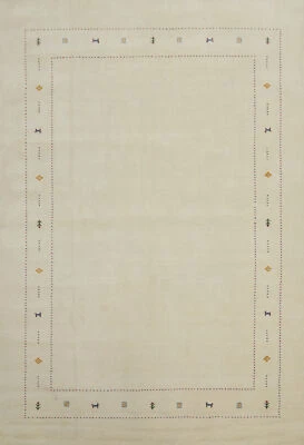 Timeless Gabbeh Design High-quality Ivory Color Hand-knotted Wool Rug 8x12 ft - Image 1 of 4