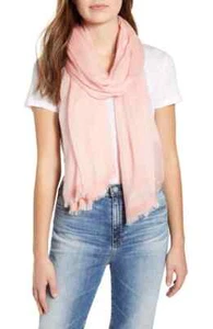 NORDSTROM Modal Silk Stripe Scarf Wrap Soft Pink Blossom Oranges Lightweight $89 - Picture 1 of 8