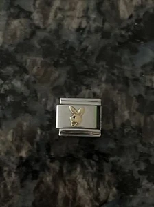 Genuine Stainless Steel Italian Composable Link Bracelet Playboy Bunny Charm - Picture 1 of 3