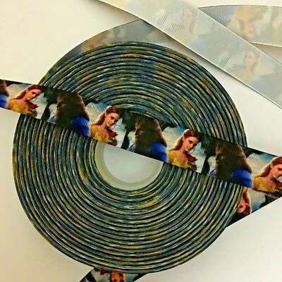 DISNEY BEAUTY & THE BEAST RED ROSE PRINTED GROSGRAIN RIBBON 7/8"  Hair Craft  - Image 1 of 4