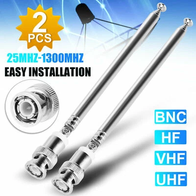 2x Telescopic Antenna Replacement BNC Connector for Radio Scanner/UHF/VHF/AM/FM