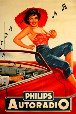 Philips Autoradio Pin Up On Car 1950 Vintage Wall Art Home Decor - POSTER 20x30 - Изображение 1 из 4