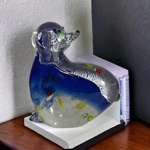 Vintage Paperweight Dog Ala Arte Murano Art Glass Heavy Handblown Blue & Silver - Picture 1 of 8